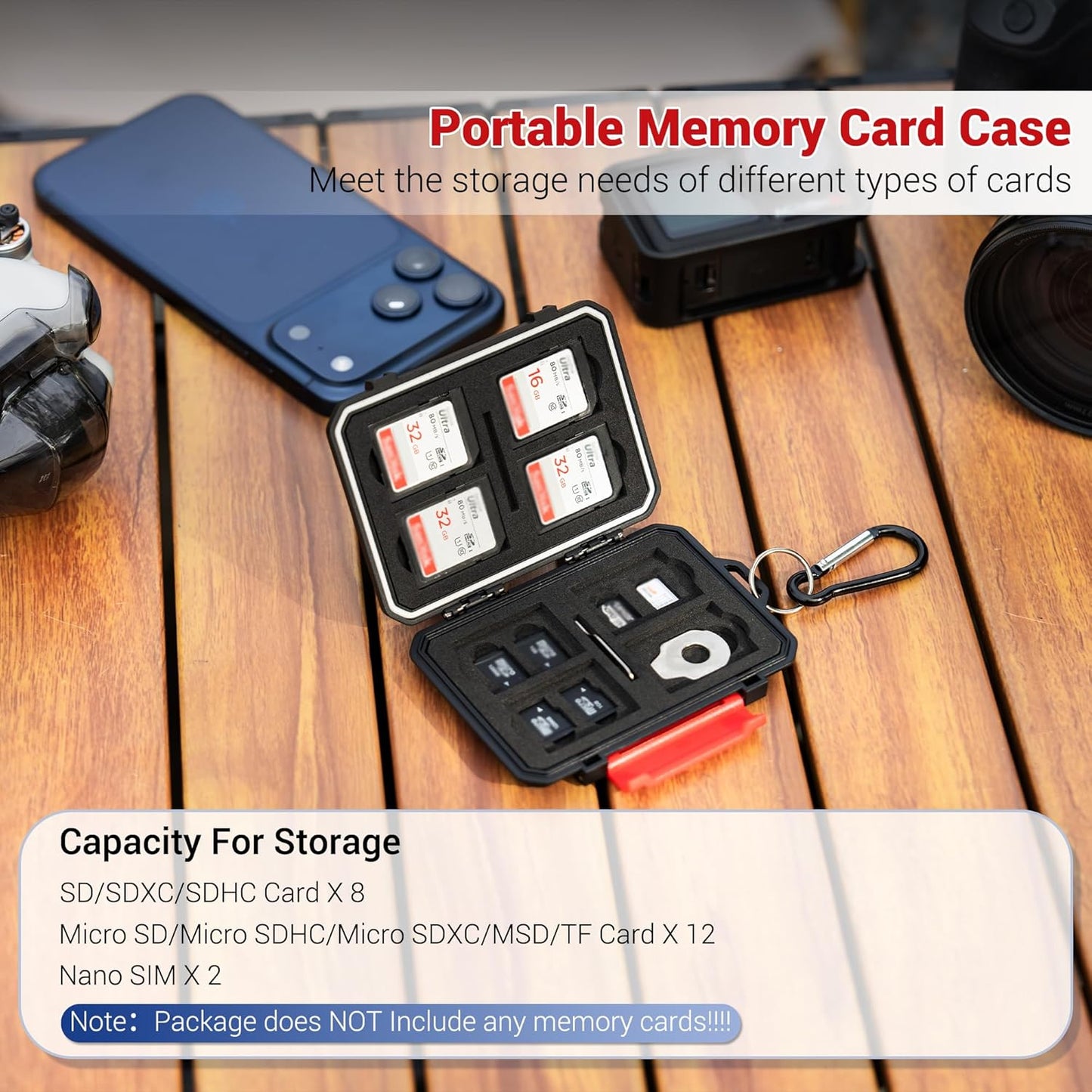 IP67 Waterproof Memory Card Case, Slim Anti-Shock SD TF Card Holder Carrying Case Organizer for 8 SD/SDHC/SDXC Cards, 12 MicroSD/MicroSDHC/MicroSDXC/TF/MSD Cards, 2 Nano SIM Storage - Green