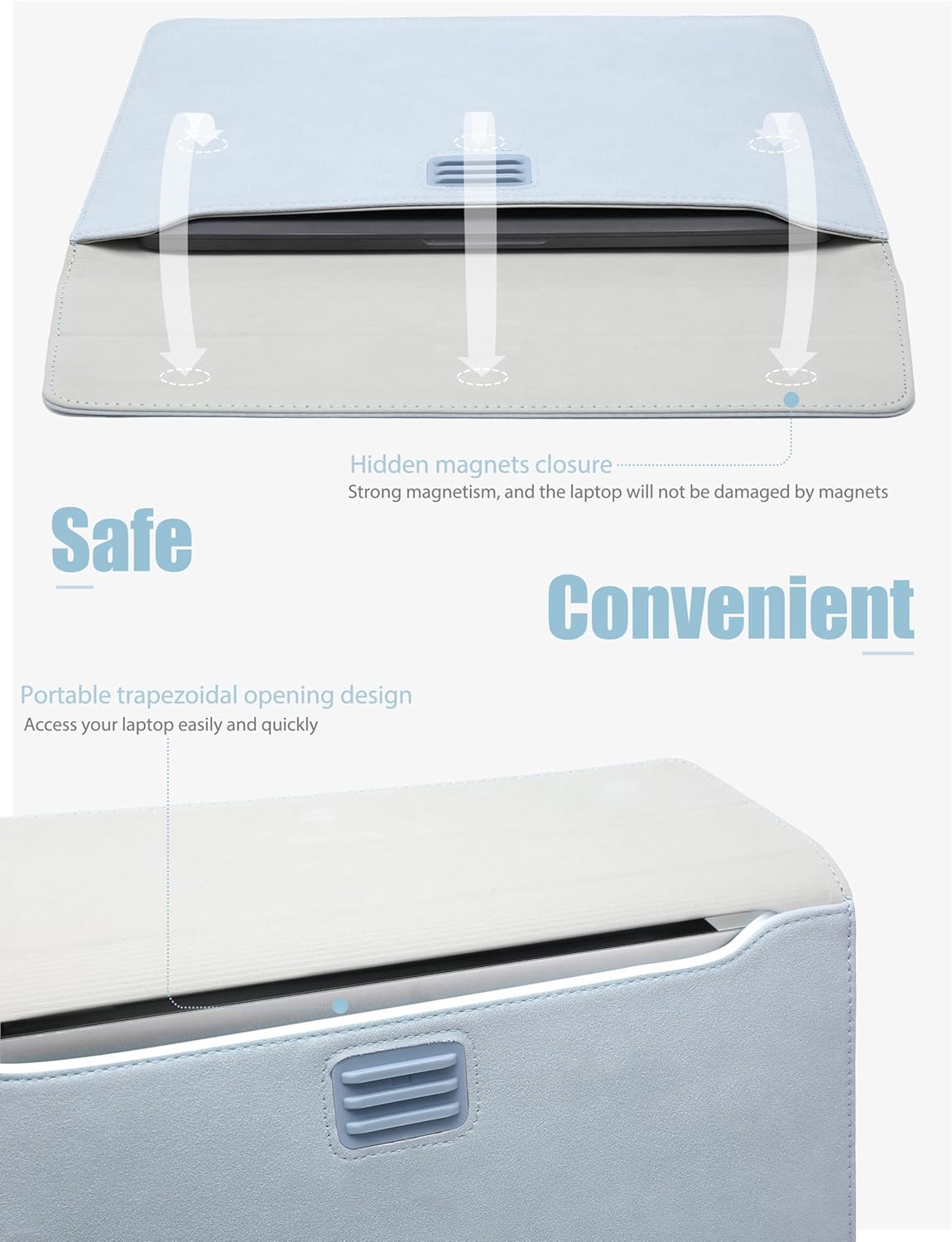 HYZUO 15-16 Inch Laptop Sleeve Bag with Adjustable Stand Feature for MacBook Pro 16 M4/M3/M2/M1 2025-2019, XPS 15, MacBook Pro 15 2015-2012, Case with Pouch, Pale Blue