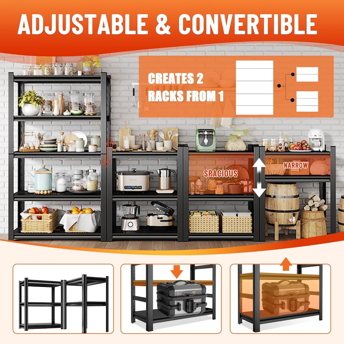 6-Tier Metal Storage Shelves,Adjustable Heavy Duty Shelving Units,Kitchen Shelves Organizer,3300 LBS,Standing Shelf for Pantry Garage Laundry Room (77" H*35.4" W*17.7" D)