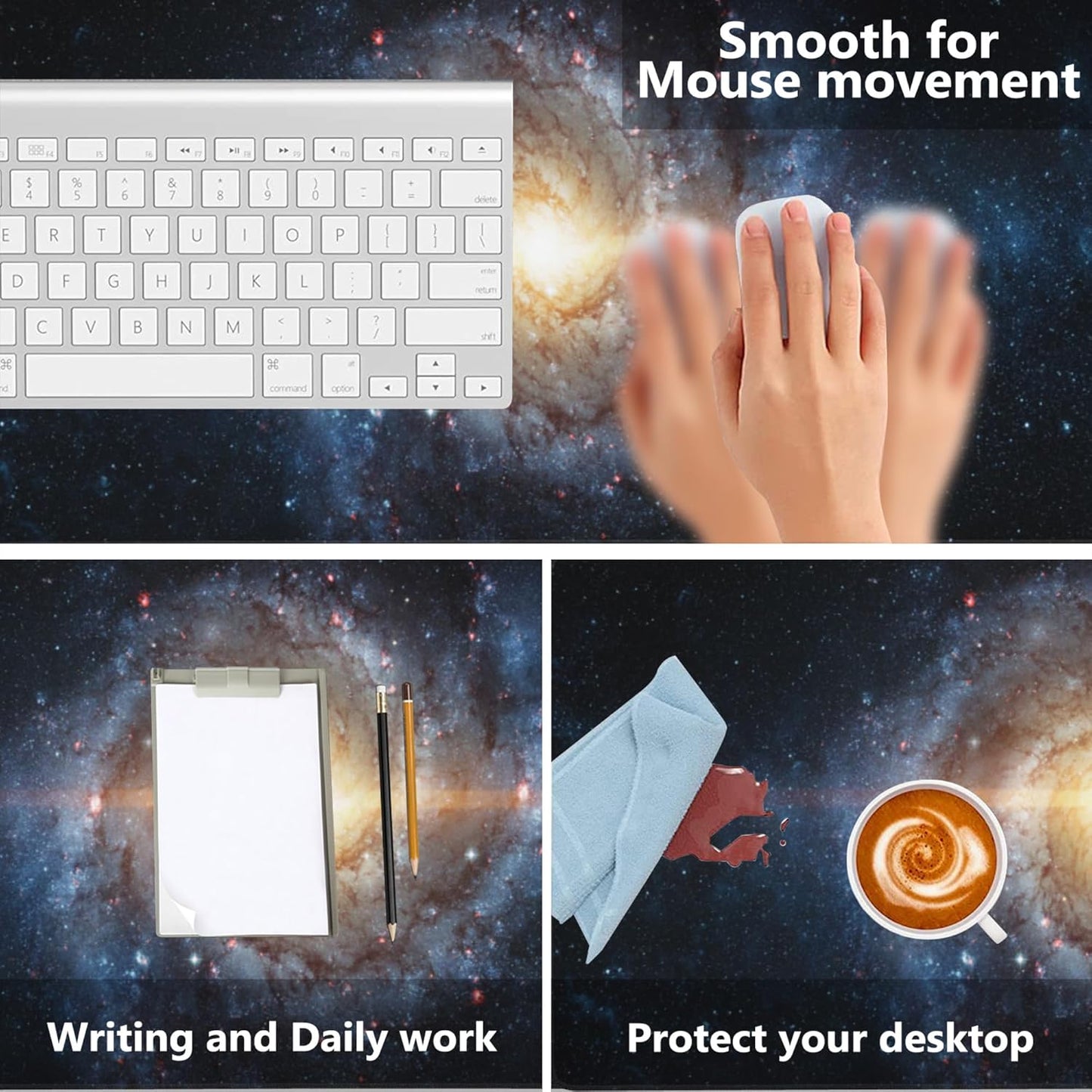 Desk Mat,Spiral Galaxy and Stars Gaming Mouse Pad,XXL Extended Mouse Pad Mat for Office,Computer,Keyboard with Non-Slip Base Stitched Eges Mousepad 35.4x15.75 inch
