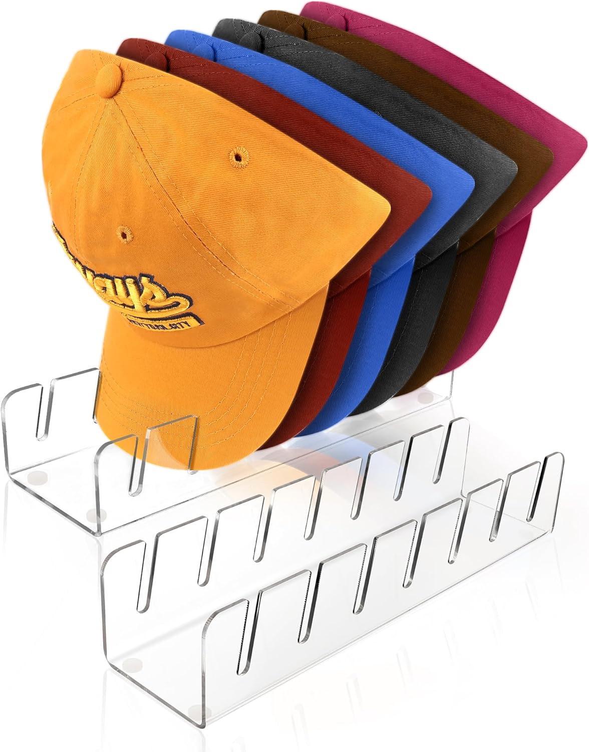 Baseball Caps Hat Stand & Holder Organizer, Acrylic No-Install Rack Closet Display, Storage for 14 Caps (2 Pack)