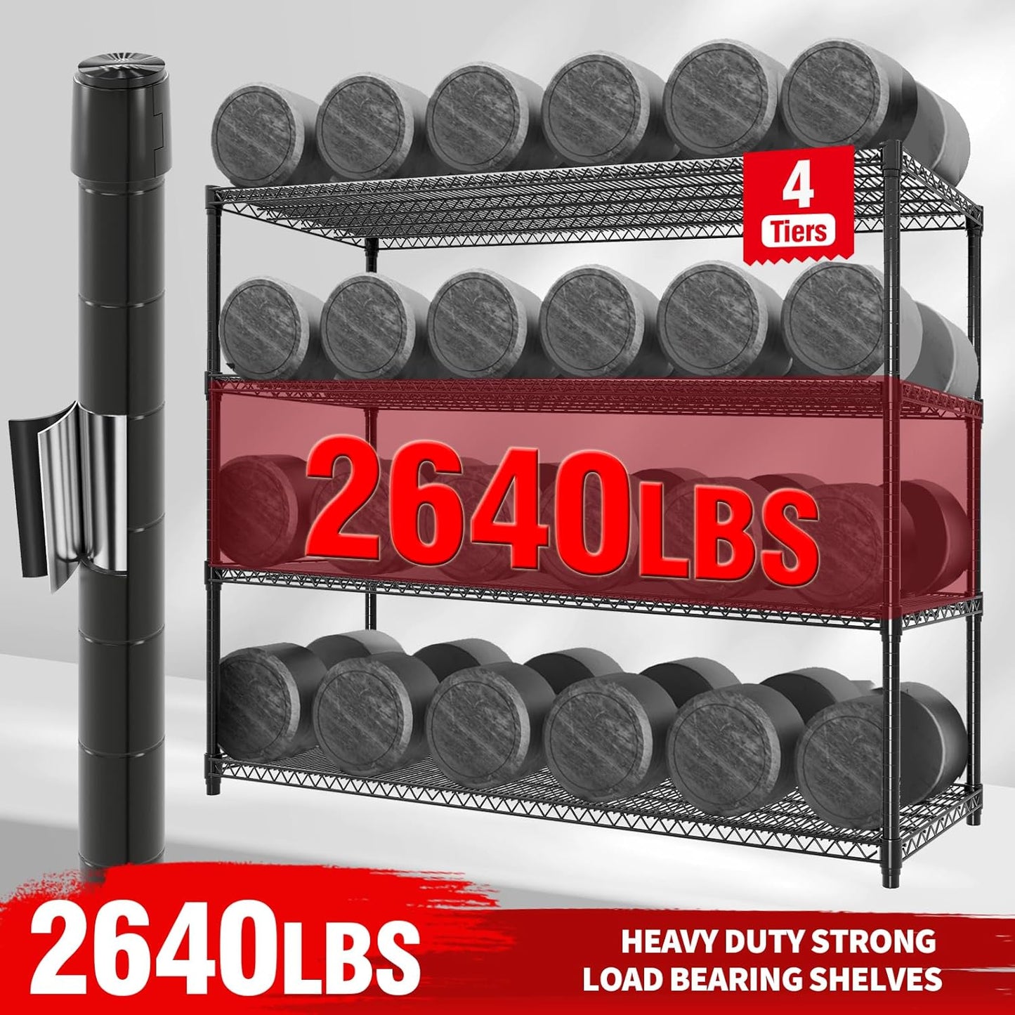 73" H Storage Shelves 2640LBS Heavy Duty Shelving Unit with Wheels & Feet, 4-Tiers Garage Shelving for Pantry Garage Kitchen Home Commercial, 73.8" H x 59" W x 23.9" D