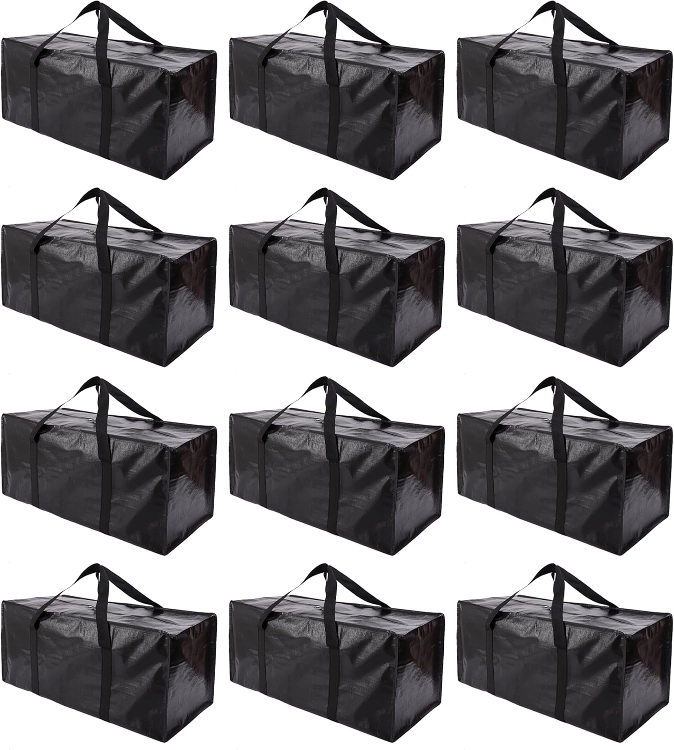 Extra Large Moving Bags with Zippers & Carrying Handles, Heavy-Duty Storage Tote for Space Saving Moving Storage, Fold Flat, Alternative to Box and Bin - 12 Pack, Black