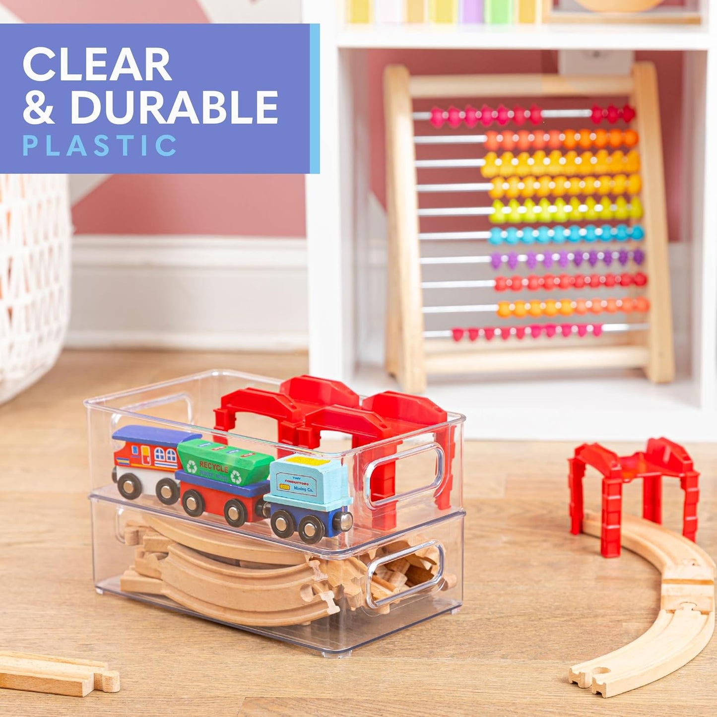 primebox 6 Pack Clear Plastic Organizing Container with Integraged Handles for Home Organization for Kitchen, Pantry, Fridge, Freezer, Cabinet,Bathroom, Stackable. 10"x6"x3"