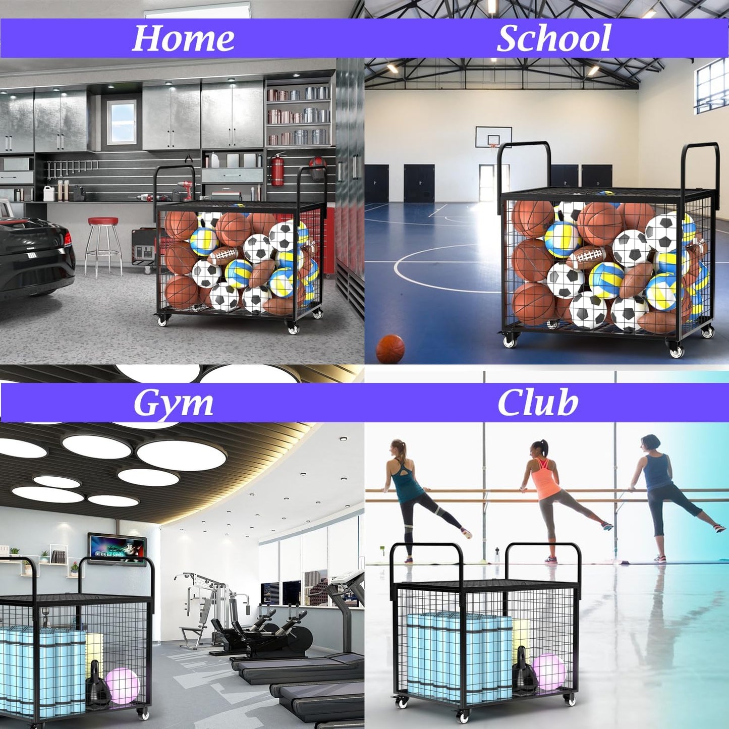Ball Storage - Basketball Cart With Wheels Garage Volleyball Storage Sport Equipment Holder Organizer For Indoor Outdoor,Metal Storage Rack For Playgroup,Gym And School