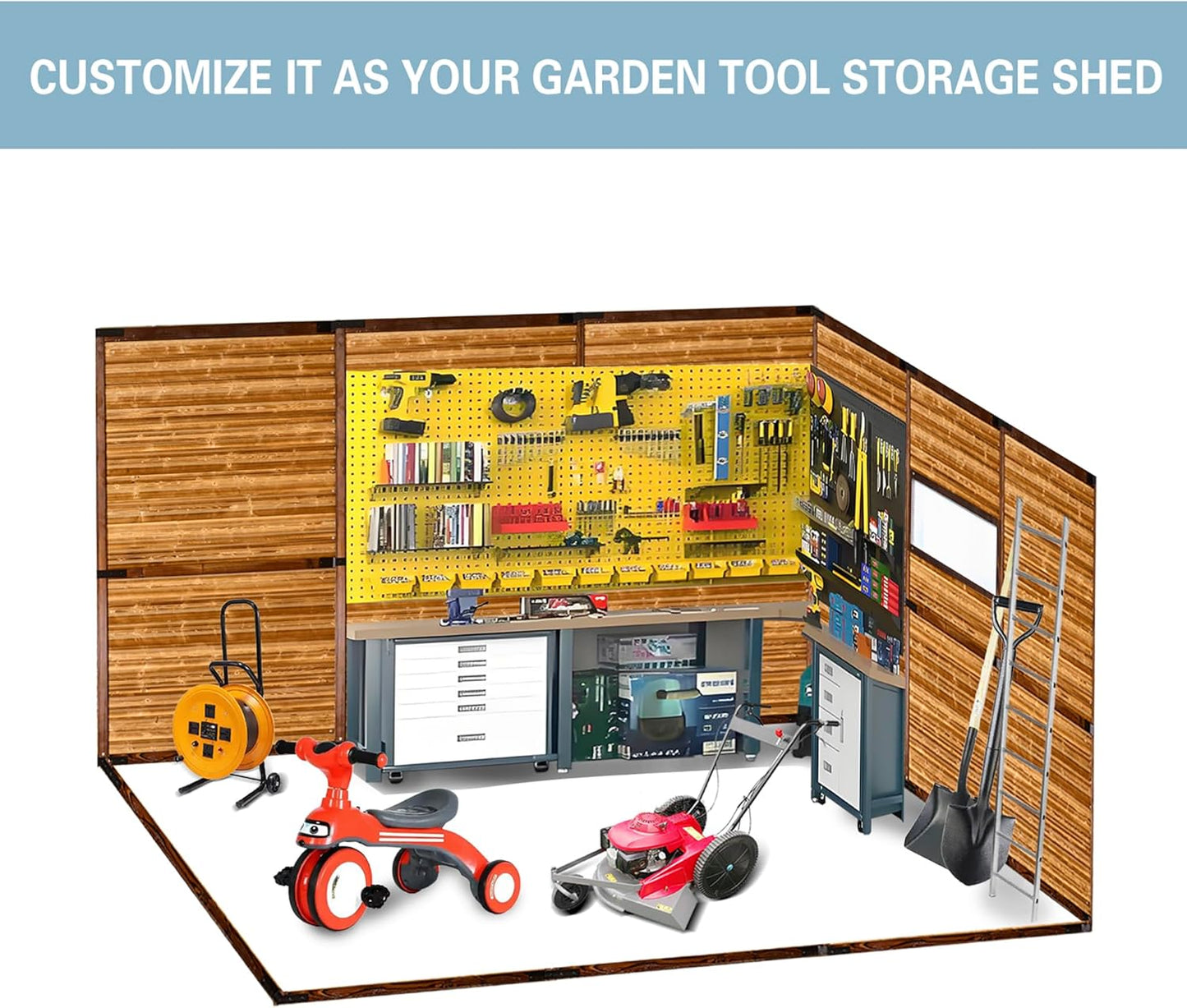 10x8 FT Wood Storage Shed, Outdoor Storage Shed with Lockable Door, Window & Vents, Waterproof Wooden Metal Tool Storage for Garden, Lawn, Backyard, Patio