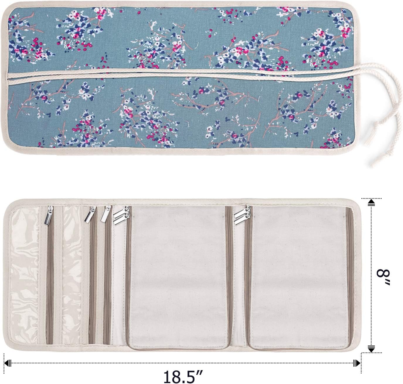 Teamoy Travel Jewelry Roll, Jewelry Storage Bag Organizer for Necklaces, Earrings, Bracelets, Rings, Brooches and More, Compact and Easy to Carry, Plum Flowers