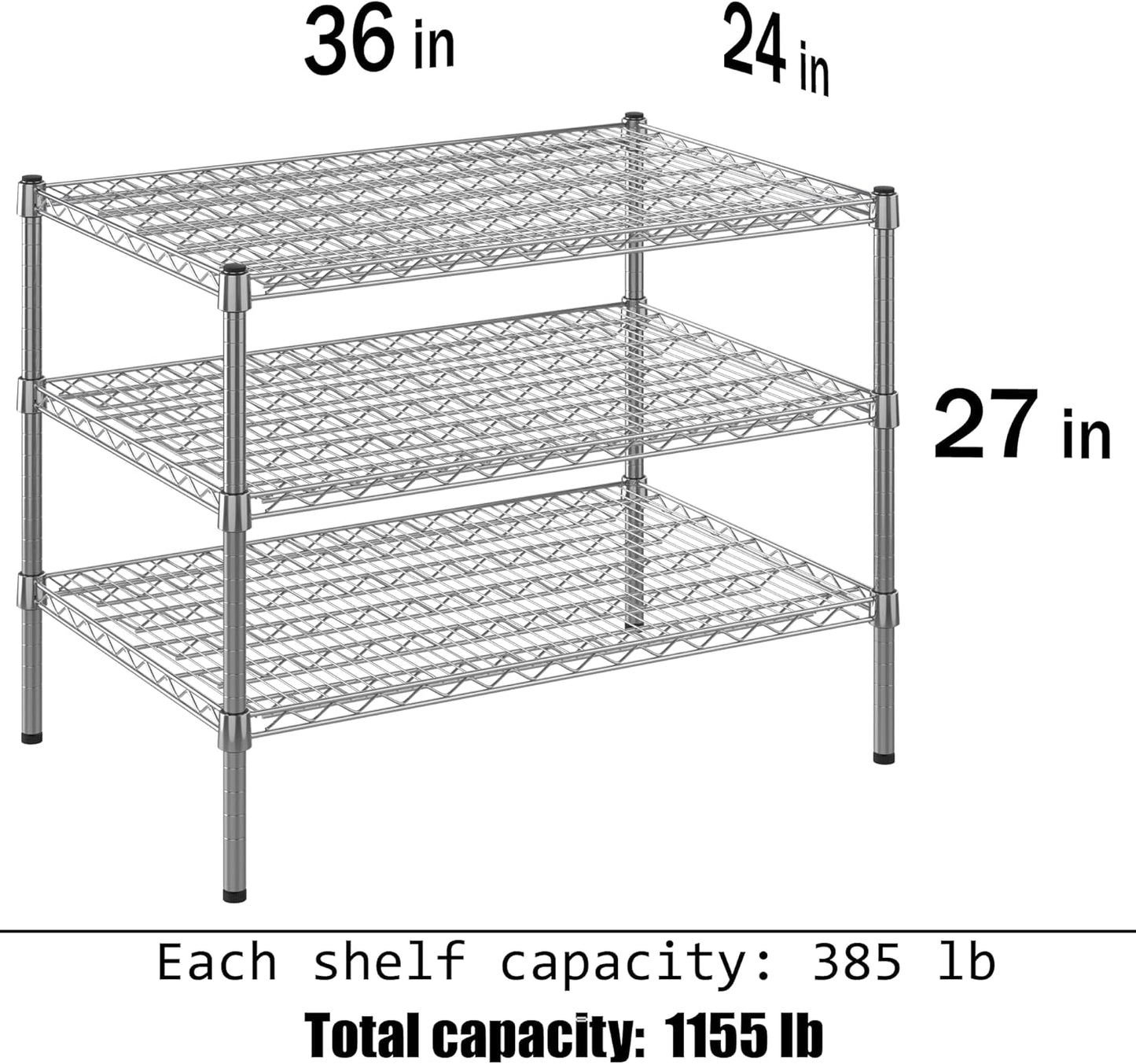 24" Deep x 36" Wide x 27" Height Wire Shelving Kit | 3-Tier | NSF Commercial Storage Rack Unit