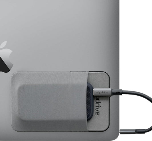 Slipdrive - Portable Hard Drive Sleeve for Laptop - SSD Solid State Drive - Reusable Adhesive - 5” x 3.2” Stick on External Hard Drive Carrying Case - Travel Pocket Pouch (Small, Gray)