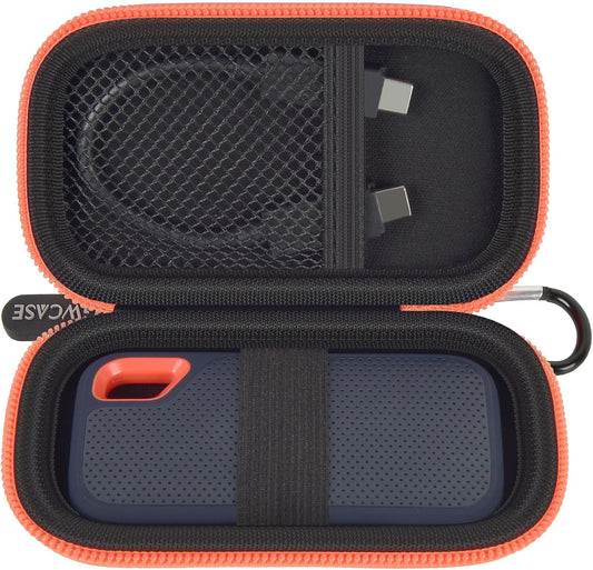 Hard Case Compatible with SanDisk 1TB 2TB 4TB 500GB 8TB Extreme Portable SSD - Up to 1050MB/s - External Solid State Drive. Carrying Travel Holder for USB Cables -Black and Orange Zipper (Bag Only)