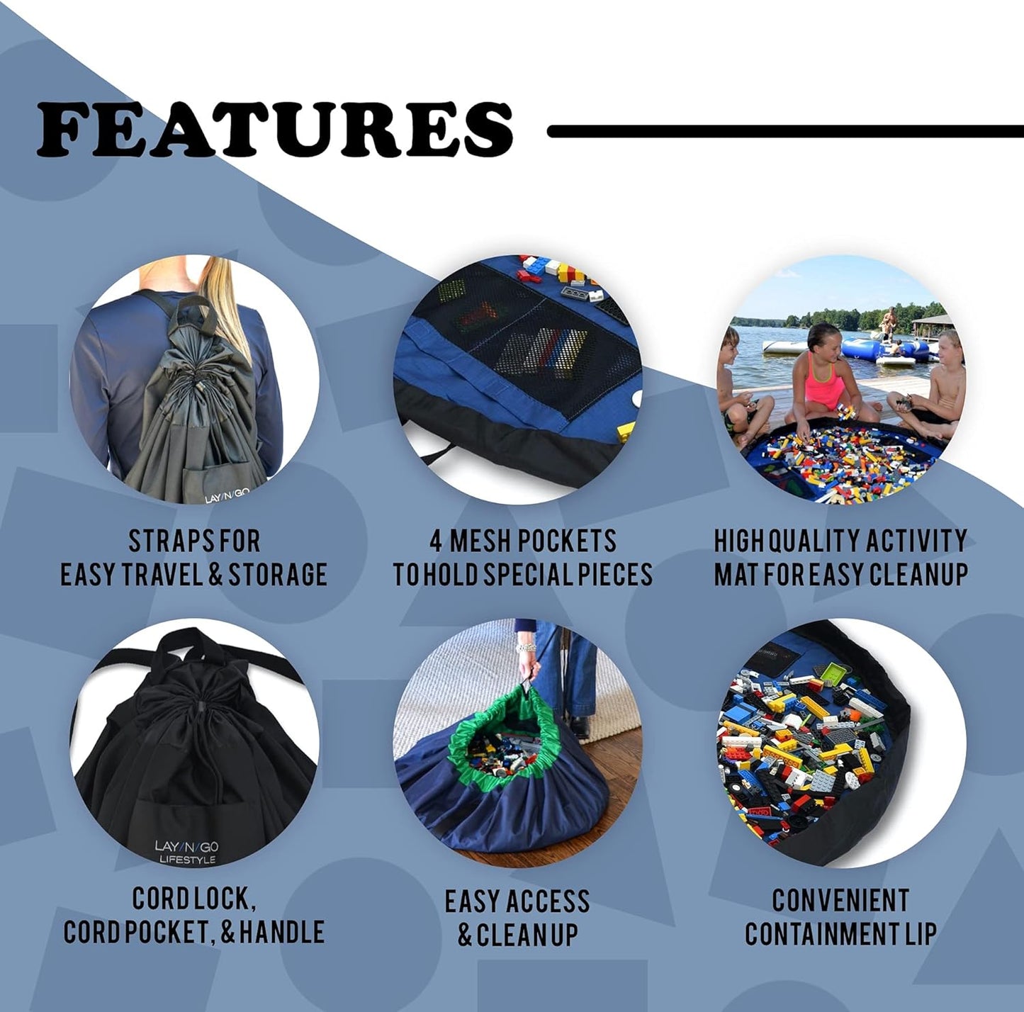 Lay-n-Go 2-in-1 Small Portable Drawstring Toys Storage Organizer and Play Mat for Room and Travel, Made for Kids and Toddlers with a Durable Patented Design