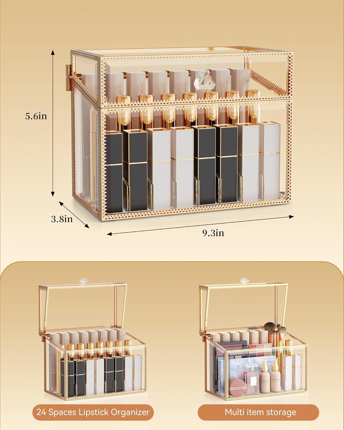 Lipstick Organizer Holder - 24 Spaces, Tempered Glass Lip Gloss and Perfume Organizer,Vanity Lipstick Holder and Organizer.