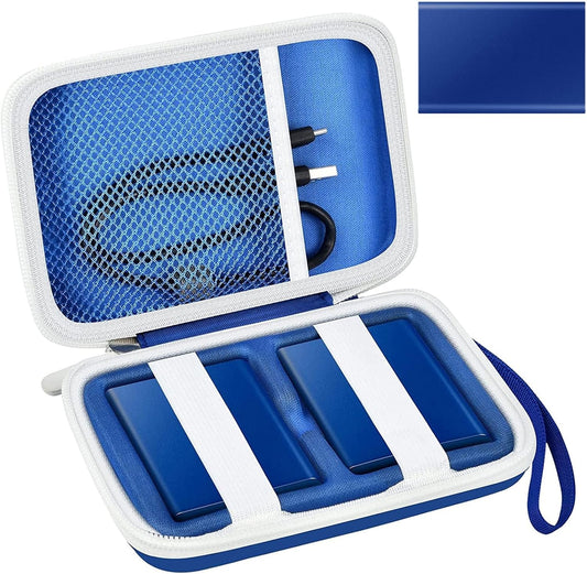 Case Compatible with Samsung T7/ for T7 Touch Portable SSD - 1TB, 2TB, 500GB USB 3.2 External Solid State Drive. Carrying Travel Box for 2 Pack Samsung SSD and Cables (Box Only) - Blue