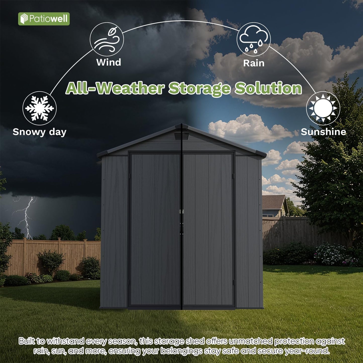Patiowell 6X4 FT Plastic Outdoor Storage Shed with Floor, Resin Outside Tool Sheds with Window and Lockable Door for Backyard, Garden, Tool Storage Usage, Easy to Install, Dark Grey