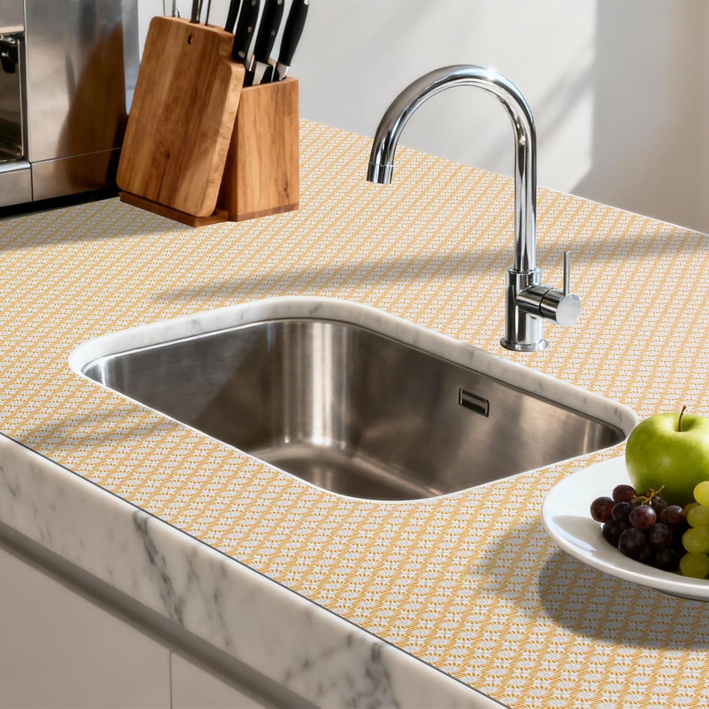 FIFTY FEET 18"x96" Non-Adhesive Shelf Liner for Kitchen Cabinets and Drawers, Washable Non-Slip PVC Cabinet Liner (Yellow Circle)(1 Roll)