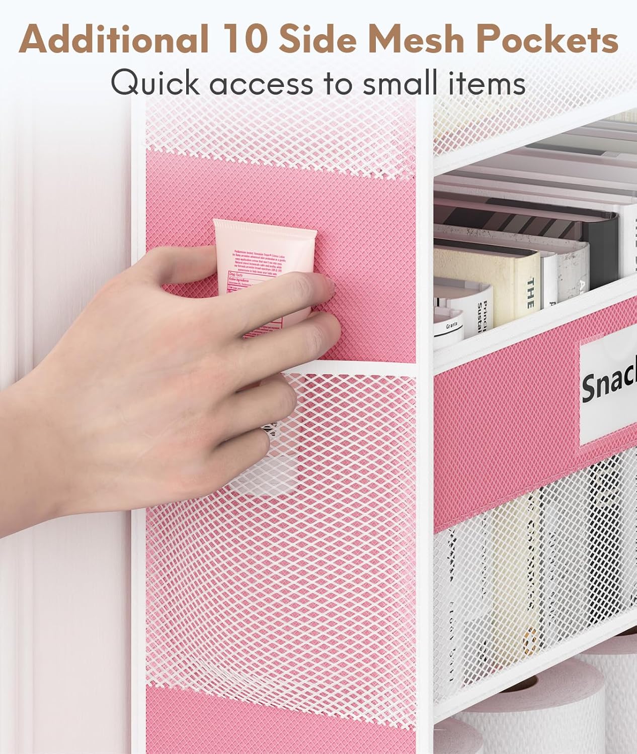 Over The Door Organizer Hanging, 2 Pack 5 Shelf Behind The Doors Storage, Pantry Door Organizer, Closet Organizers for Bedroom and Nursery (Pink)