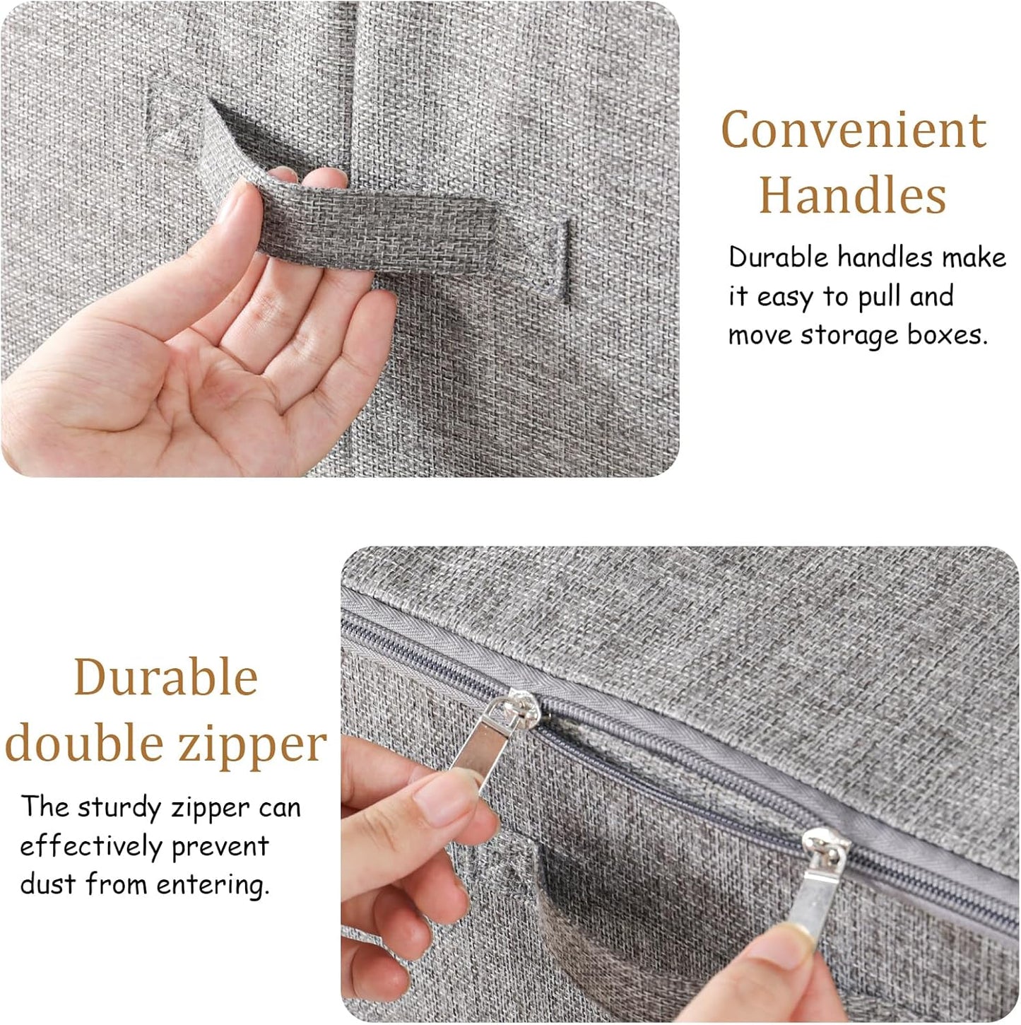 Blanket Bags with Lid, Foldable Underbed Storage Bins, Home Basket Container for Organizing Clothes, Shoes, Pillows, 14.9x10.2x5.9Inches, Grey, 2 Pack