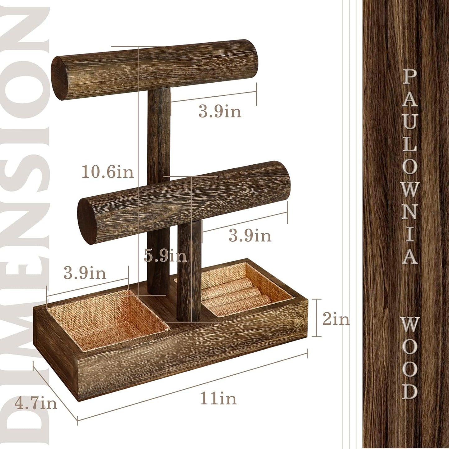 LadyRosian 2 Tier Wooden Display Jewelry Accessory Stand Jewelry Bracelet Holder Bangle Watch Necklace Storage Jewelry Box Organizer, (Brown-2 layers)