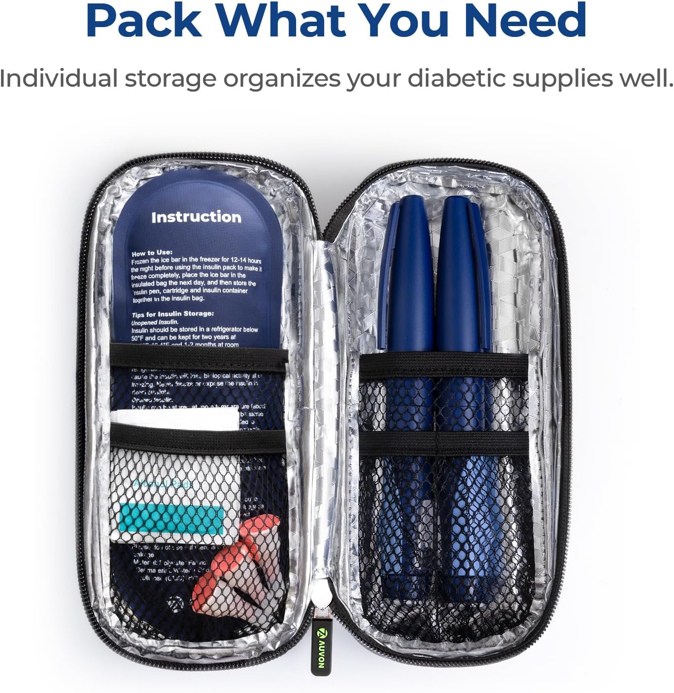 AUVON Insulin Cooler Travel Case with 2 x 90g TSA Approved Ice Packs, Diabetic Medication Insulated Cooling Bag for Insulin Pens and Diabetic Supplies Storage, Compact for Daily Life and Trips