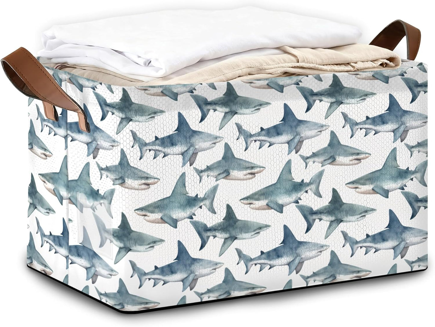 Sharks Storage Bin with Handles, Basket Storage Organizer for Shelves, Closet, Nursery, Book, Laundry Hamper & Home Decor