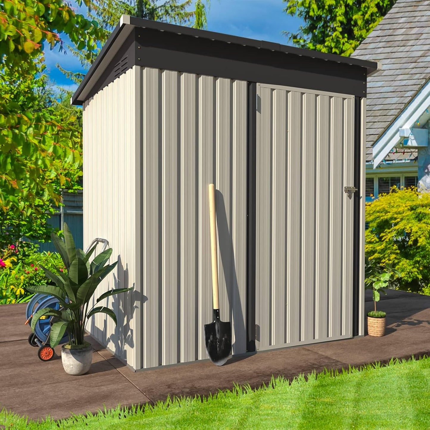AECOJOY 5' x 3' Shed, Small Metal Sheds & Outdoor Storage Clearance 3x5, Small Metal Shed with Lockable Door, Utility and Tool Storage for Garden, Backyard, Patio, Outside use in White
