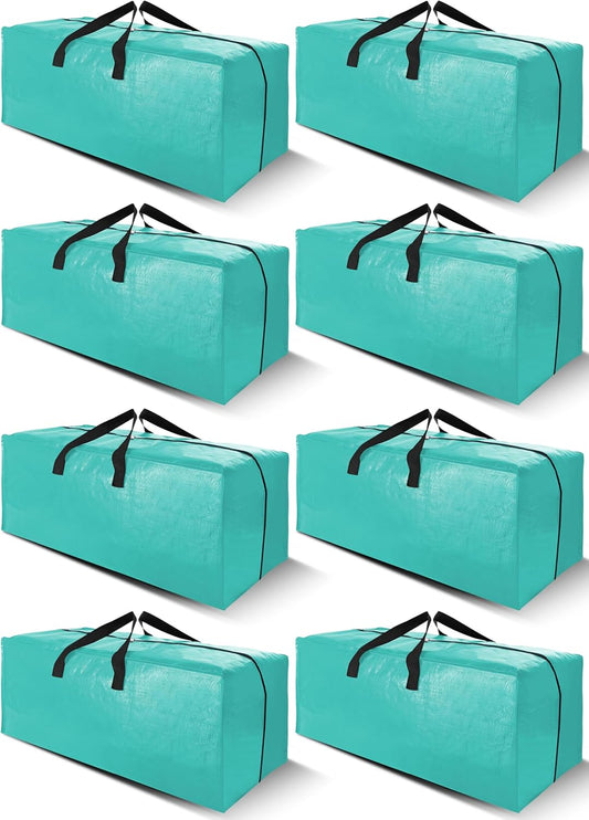 Cosy Family 8 Pack Heavy Duty Extra Large Moving Bags with Backpack Straps - Strong Handles & Zippers, Storage Totes For Space Saving, Fold Flat, Alternative to Moving Box (40 gal, Aquamarine)