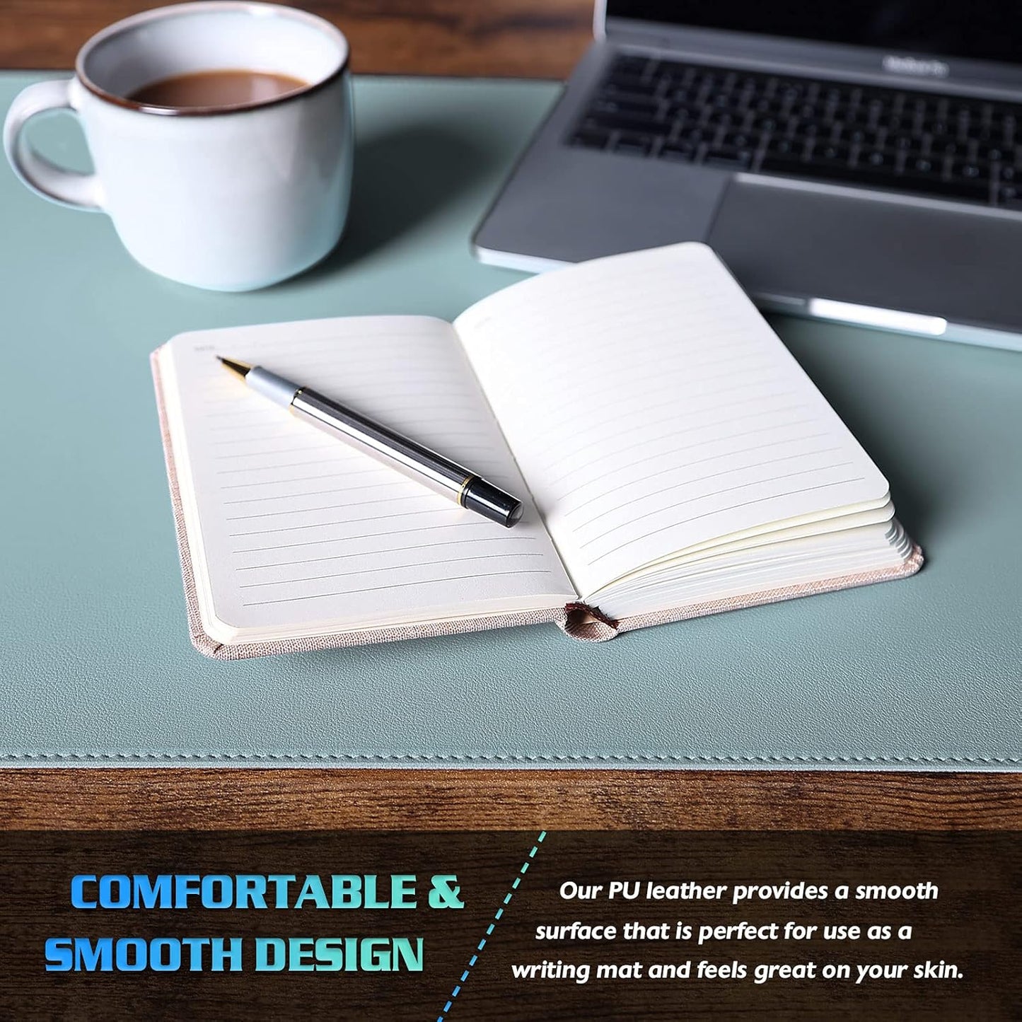K KNODEL Desk Mat, Blotter, Dual-Sided Office Desk Pad, Waterproof Desk Mat for Desktop, Desk Blotters, PVC Leather Pad Protector (Light Blue, 31.5" x 15.7")