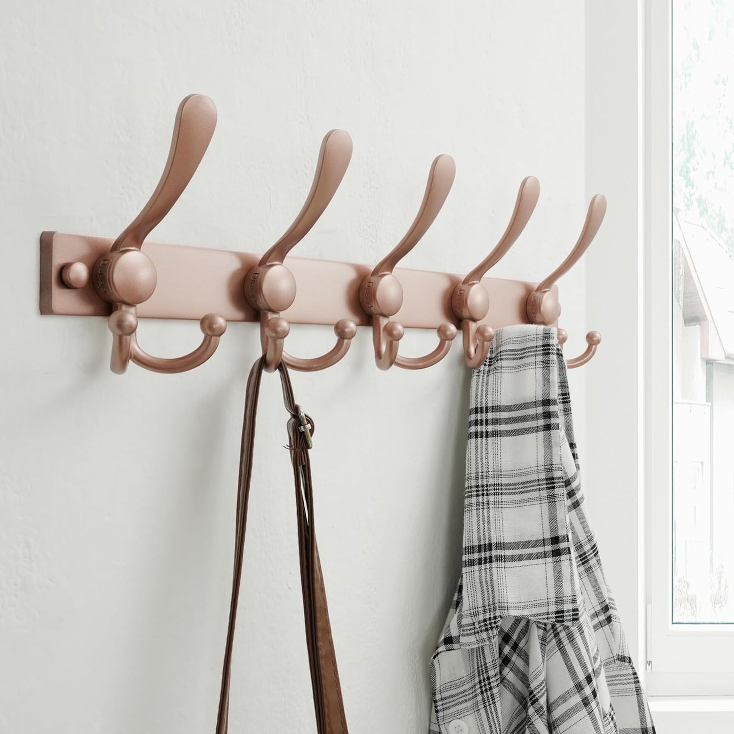 Dseap Coat Rack Wall Mount 2.0 Pro: Heavy Duty 300% Thicker, 16" Stud Mount, Stainless Steel Wall Coat Hooks Hanger for Clothes Jackets Hats Entryway Closet, MaxStrong Series, Rose Gold
