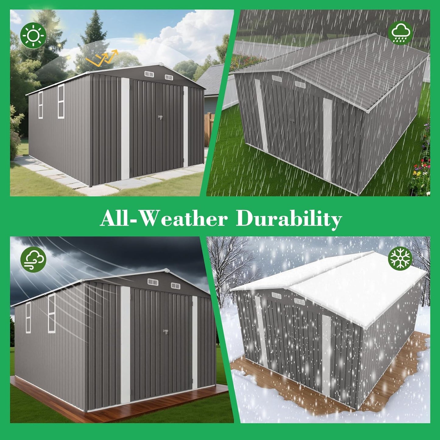 Metal Storage Shed, 10 X 12 FT Lockable Outdoor Tool Shed with Air Vent and Clear Windows, Galvanized Steel Garden Shed for Backyard, Patio, Garden, Bike Storage or Outdoor Use, Grey