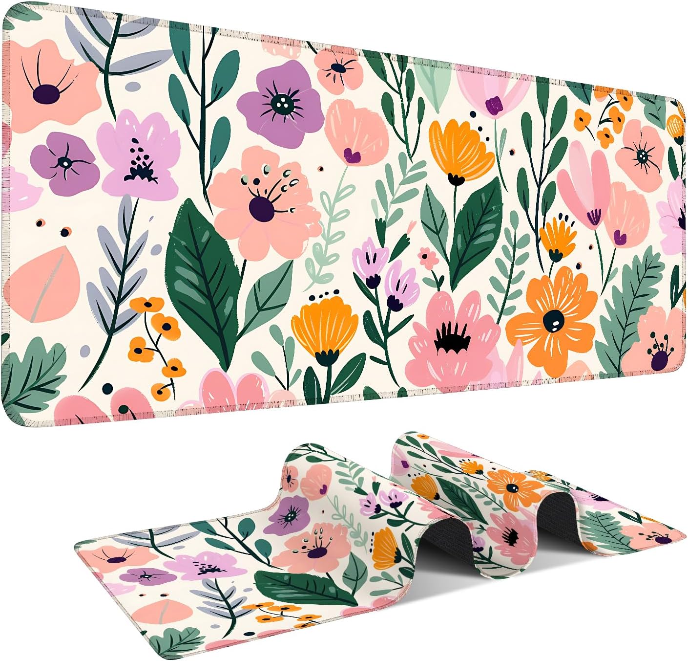 Large Mouse Pad, Floral Garden Desk Mat, Extended Gaming Mouse Pad with Non-Slip Rubber Base, Thick 3mm Smooth Surface Keyboard Mat for Office & Home,35.5 x 15.8 in