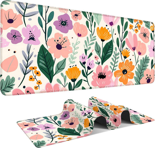 Large Mouse Pad, Floral Garden Desk Mat, Extended Gaming Mouse Pad with Non-Slip Rubber Base, Thick 3mm Smooth Surface Keyboard Mat for Office & Home,35.5 x 15.8 in