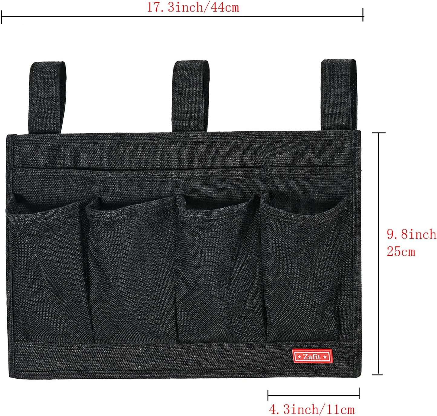 Linen Bedside Caddy, Bedside Storage Organizer for Hospital Beds, College Dorm Rooms or Baby Bed (6 Pockets-Black)
