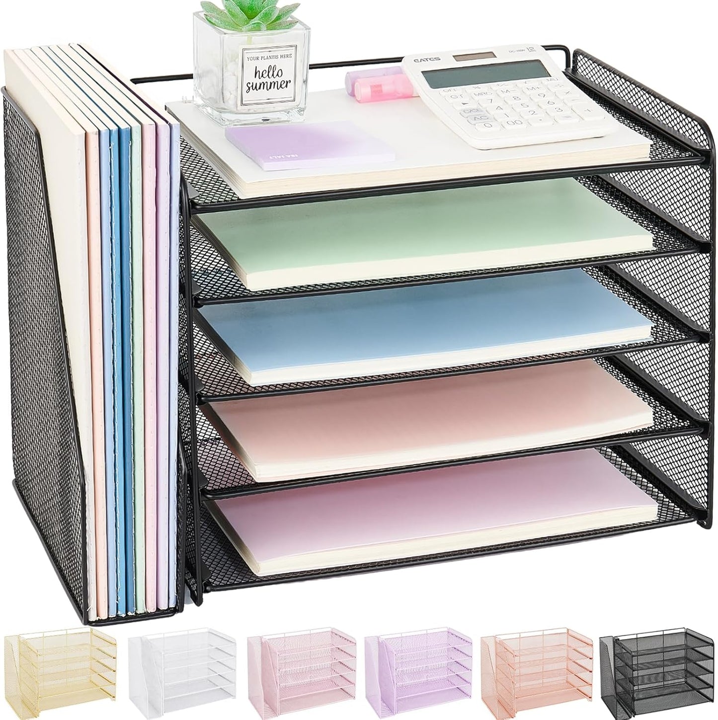 OPNICE 5-Tier Paper Organizer with Magazine Holder, Desk Organizers and Accessories, Office Desk Accessories & Workspace Organizers, Desktop File Organizer for Office Supplies Storage, Black