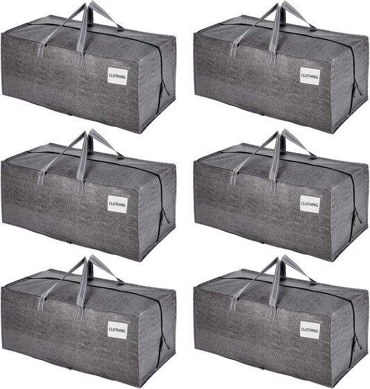 VENO 6 Pack Moving Bags w/Backpack Straps, Heavy Duty, Moving Boxes Alternative, Packing Supplies, Large Storage Totes for Dorm Room Essentials with Zipper for Clothes (Gray, 6 Pack)