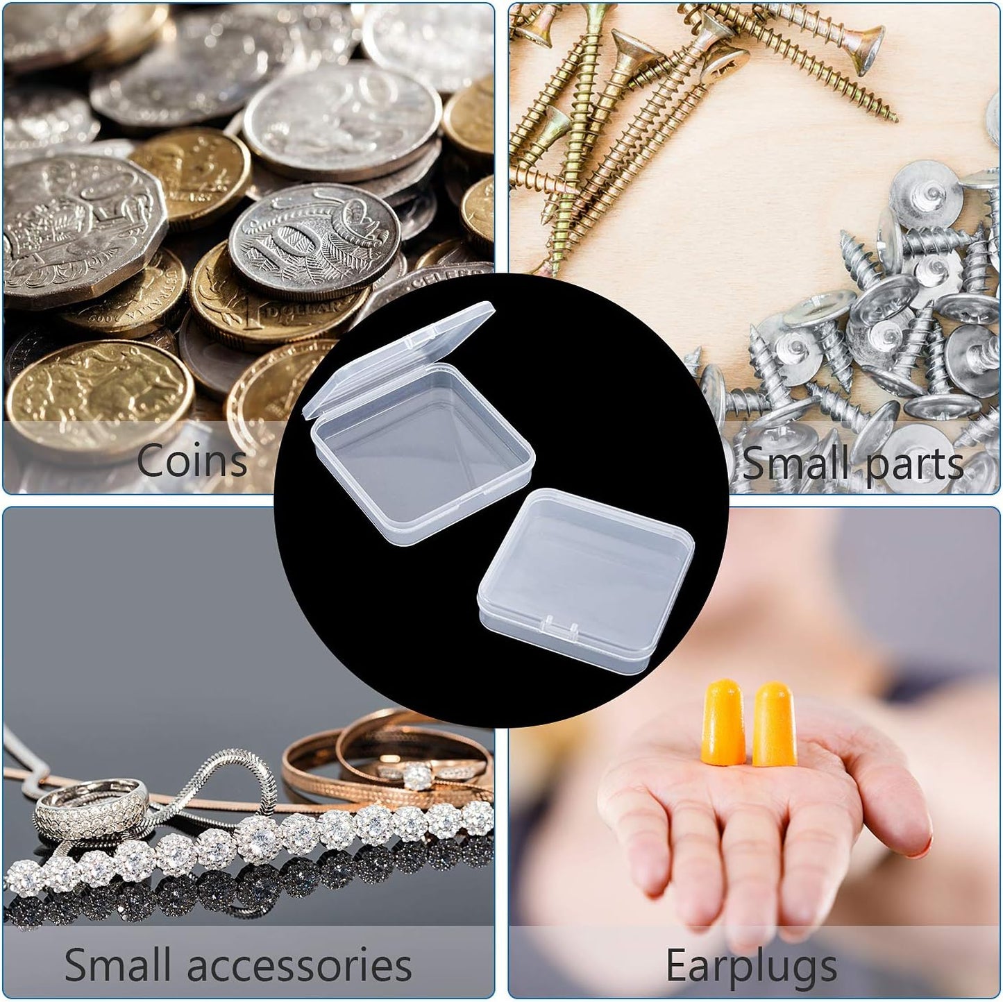 SATINIOR 24 Packs Small Clear Plastic Beads Storage Containers Box with Hinged Lid for Storage of Small Items, Crafts, Jewelry, Hardware (2.76 x 2.76 x 0.67 Inches)