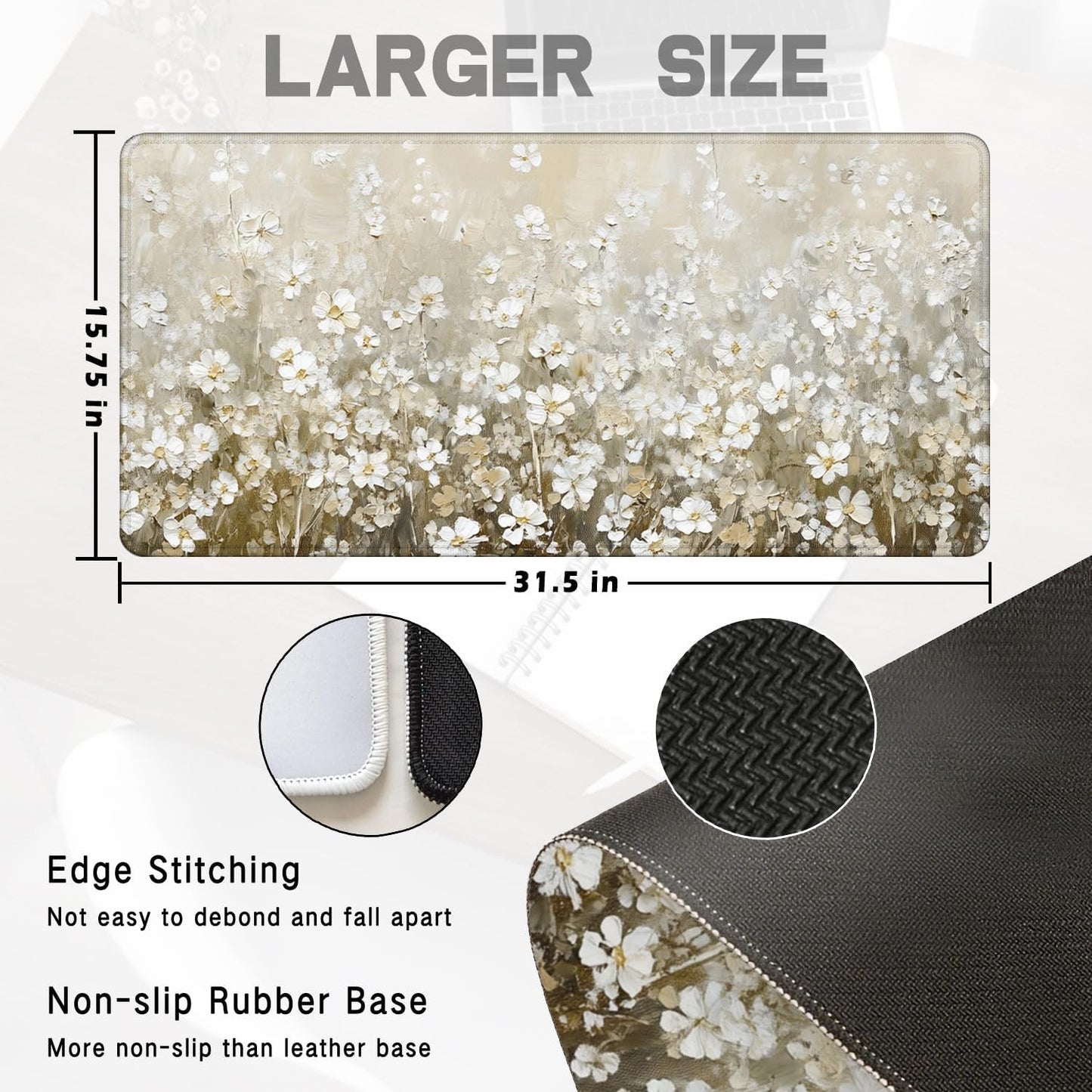 Vintage Watercolor Floral Large Mouse Pad 31.5x15.7inch, Retro Cottagecore Flower Large Extended Computer Desk Mat Mousepad for Keyboard and Mouse, Floral Desk Accessories