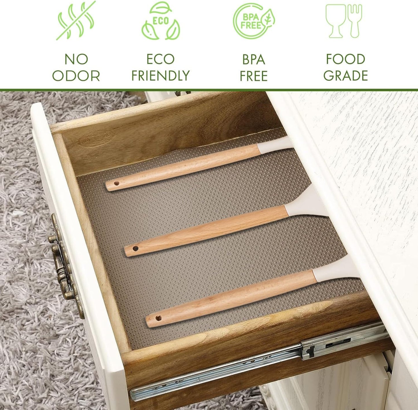 EVALAND Shelf Liners for Kitchen Cabinets Non-Adhesive 17.7" x 33 FT Beige Drawer Liner Non Slip, Washable Cabinet Liner, Waterproof Shelf Liners for Cabinets, Refrigerator Bathroom Pantry Cabinet Mat