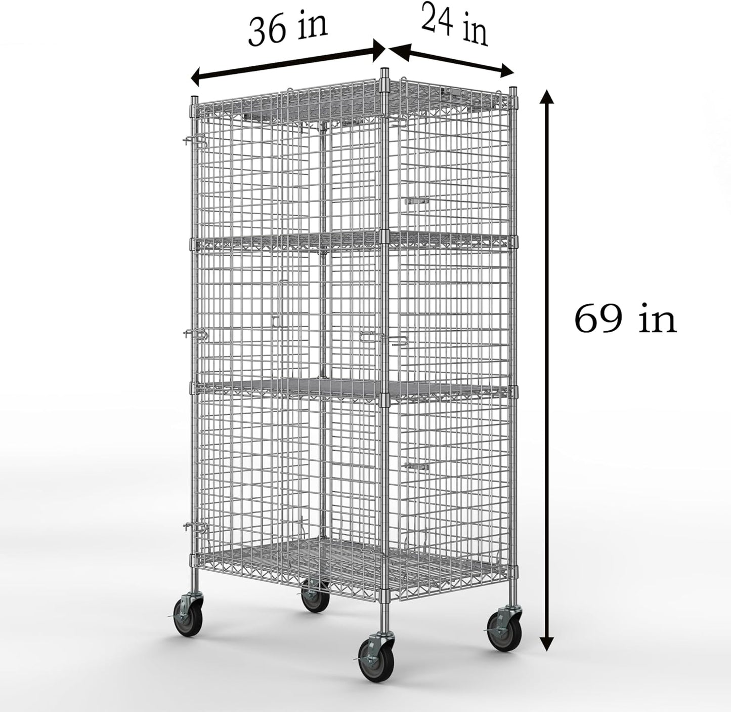 24" W x 36" L x 69" H Heavy Duty Utility Commercial Grade Metal Storage NSF Unit | Chrome Mobile Security Wire Cage Kit