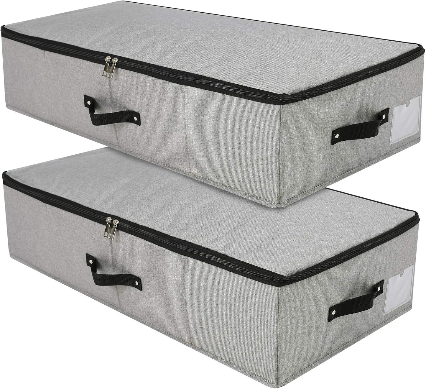 Omygarden 2PCS Foldable Under Bed Storage Container with Plastic Support Liner, Handles, Zipper lid, Sweater Pillow Blankets ClothesStorage Organizer for Bedroom and Closet, 29×15×7inch, Dark Grey