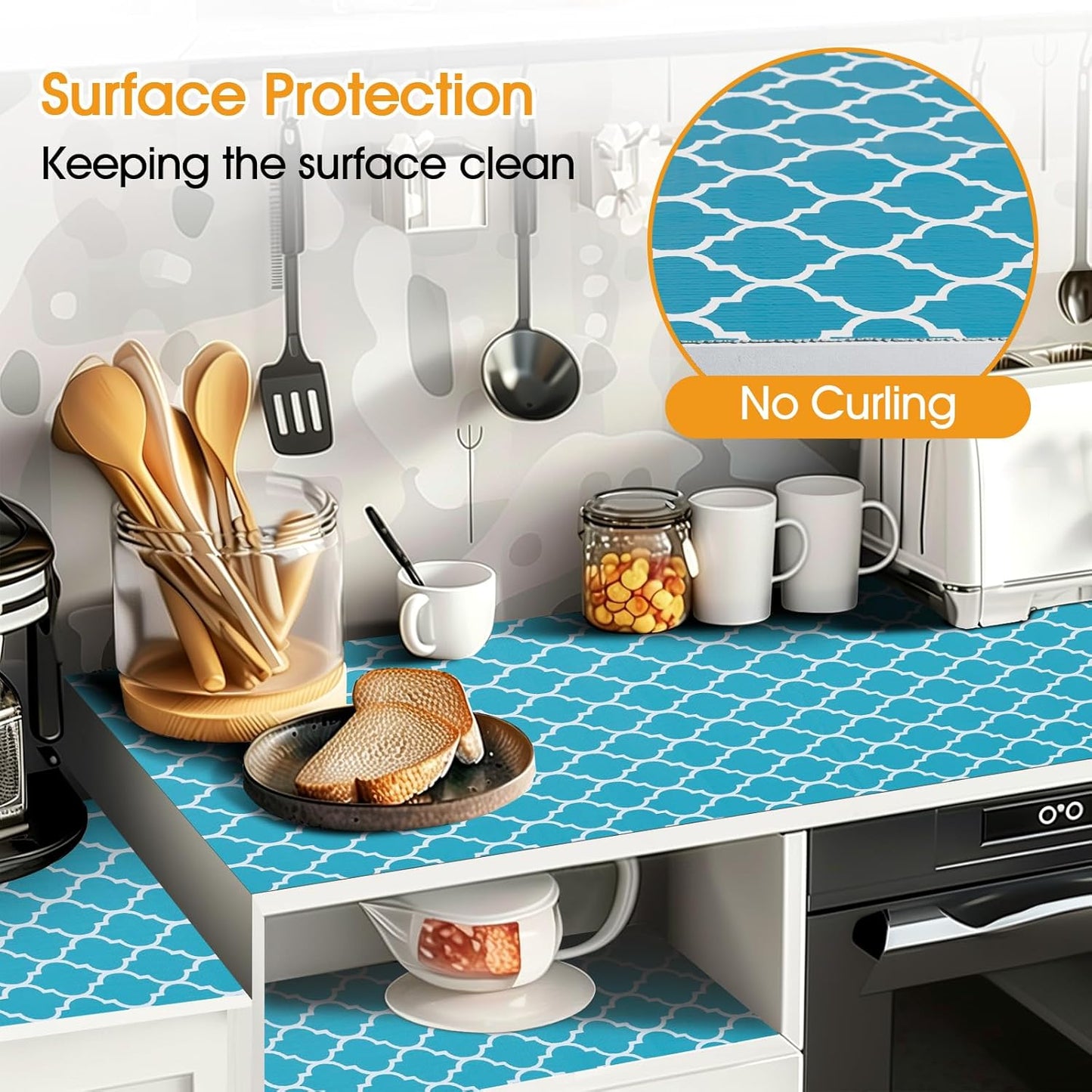 Shelf and Drawer Liner for Kitchen Cabinets Non-Adhesive, Strong Grip Non-Slip Thickened Cabinet Liners for Shelves, Waterproof Mats for Dresser Cupboard, Green/White, 23 in x 20 Feet