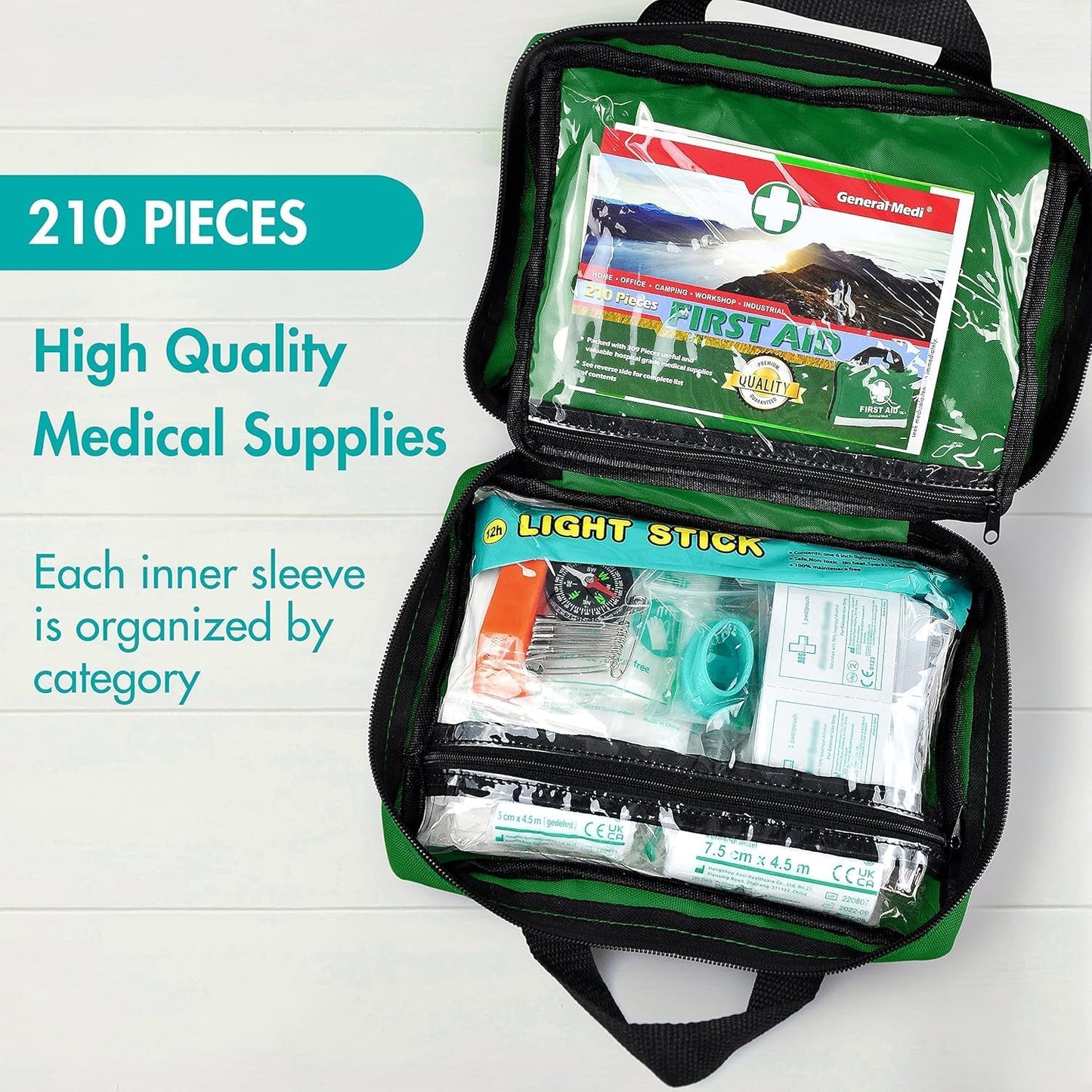 General Medi 210 Piece First Aid Kit- Emergency Kit - Reflective Design - Includes Ice(Cold) Pack, Moleskin Pad and Emergency Blanket for Travel, Home, Office, Car, Workplace & Outdoor