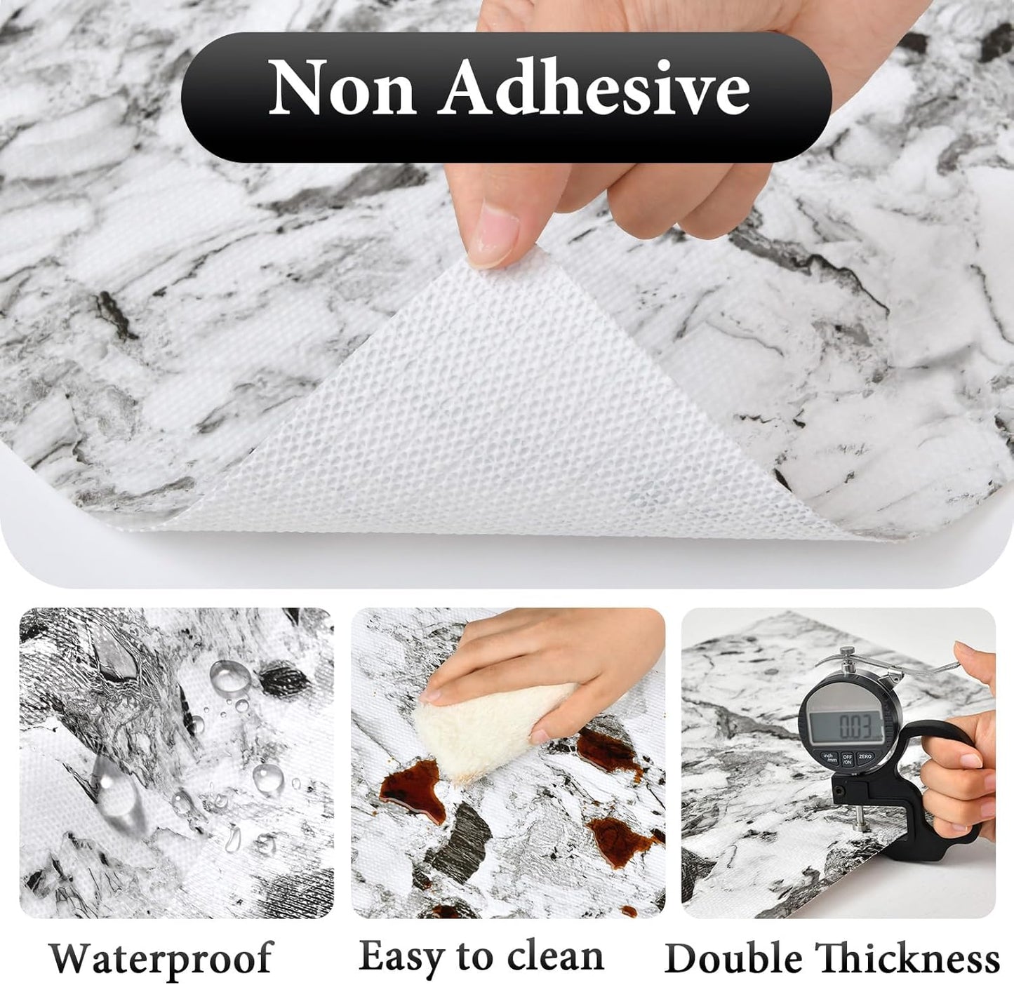 Drawer and Shelf Liner for Kitchen Cabinet: 12 in X 30 Ft Non Slip Waterproof Shelf Paper Non Adhesive Refrigerator Liners Grey and White Marble Easy Liners for Bathroom with Knife Tape Measure