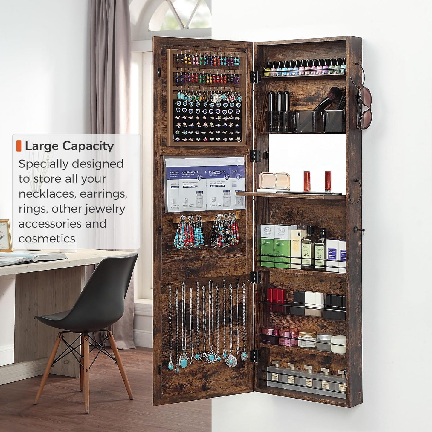GISSAR Jewelry Mirror Armoire Wall Mount Over The Door Mirror Jewelry Cabinet Storage Mirror Organizer Lockable Full Length Door Mirror,Vintage Brown, GMJ2003V