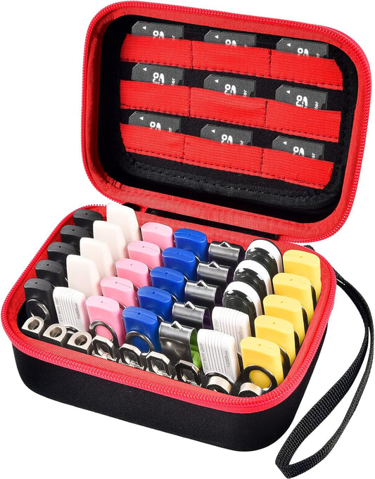 USB Flash Drive Case, Thumb Drive, Memory Card SD SDXC SDHC Card Holder Organizer, Electronic Accessories Storage Bag for SanDisk/SamData/Samsung/TOPESEL/PNY/Memory Stick/YubiKey - Red(Box Only)