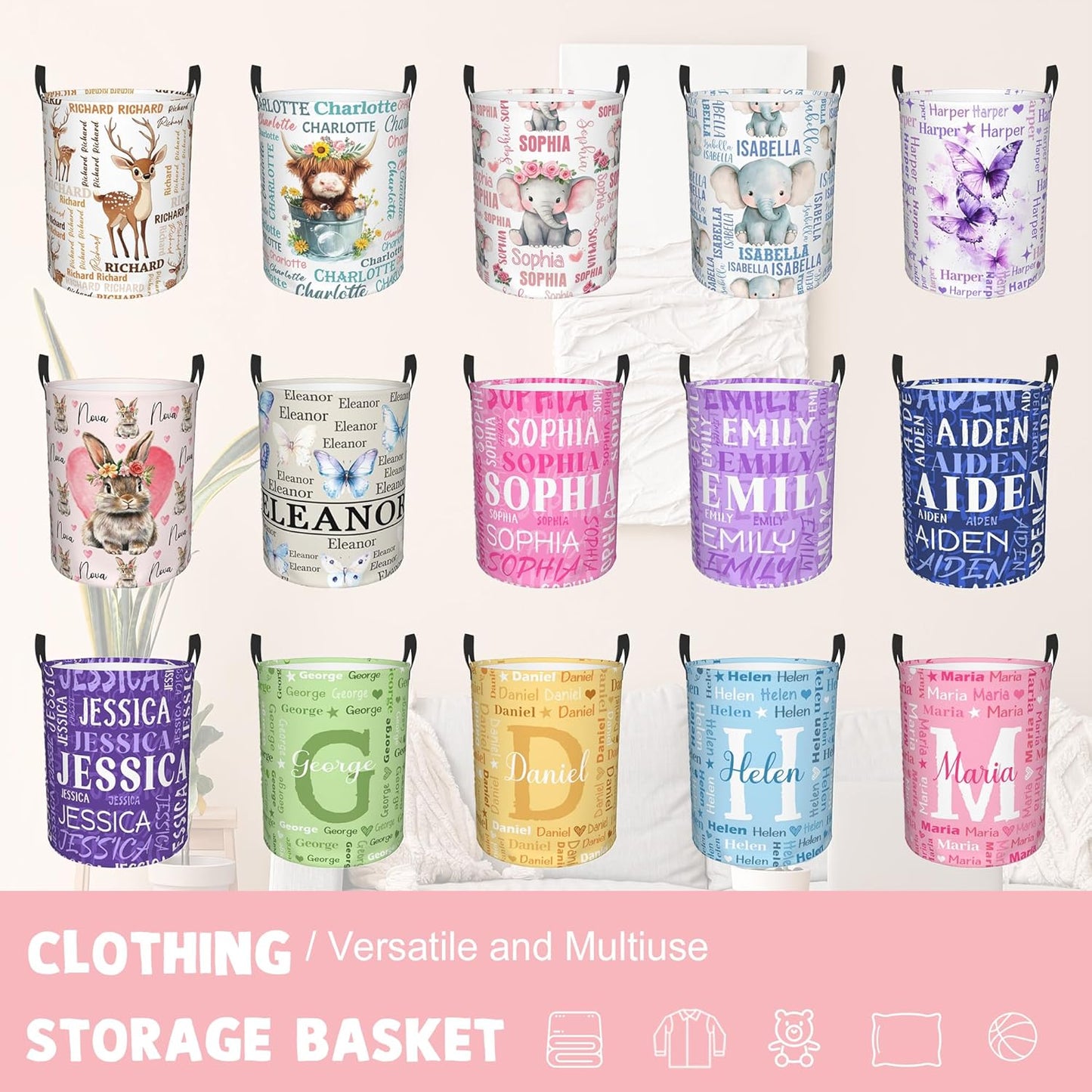 Custom Name Laundry Hamper, Personalized Laundry Baskets with Name for Boys Girls Women Men, Customized Collapsible Dirty Clothes Hamper Easy Storage Gifts for Bedroom Bathroom Living Room