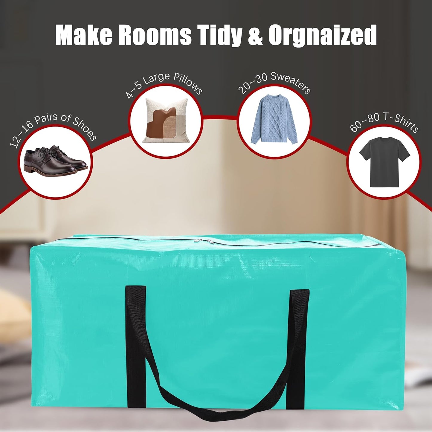 Extra Large Moving Bags with Zippers & Carrying Handles, Heavy-Duty Storage Tote for Space Saving Moving Storage, Fold Flat, Alternative to Box and Bin - 8 Pack, 40 Gal, Aquamarine