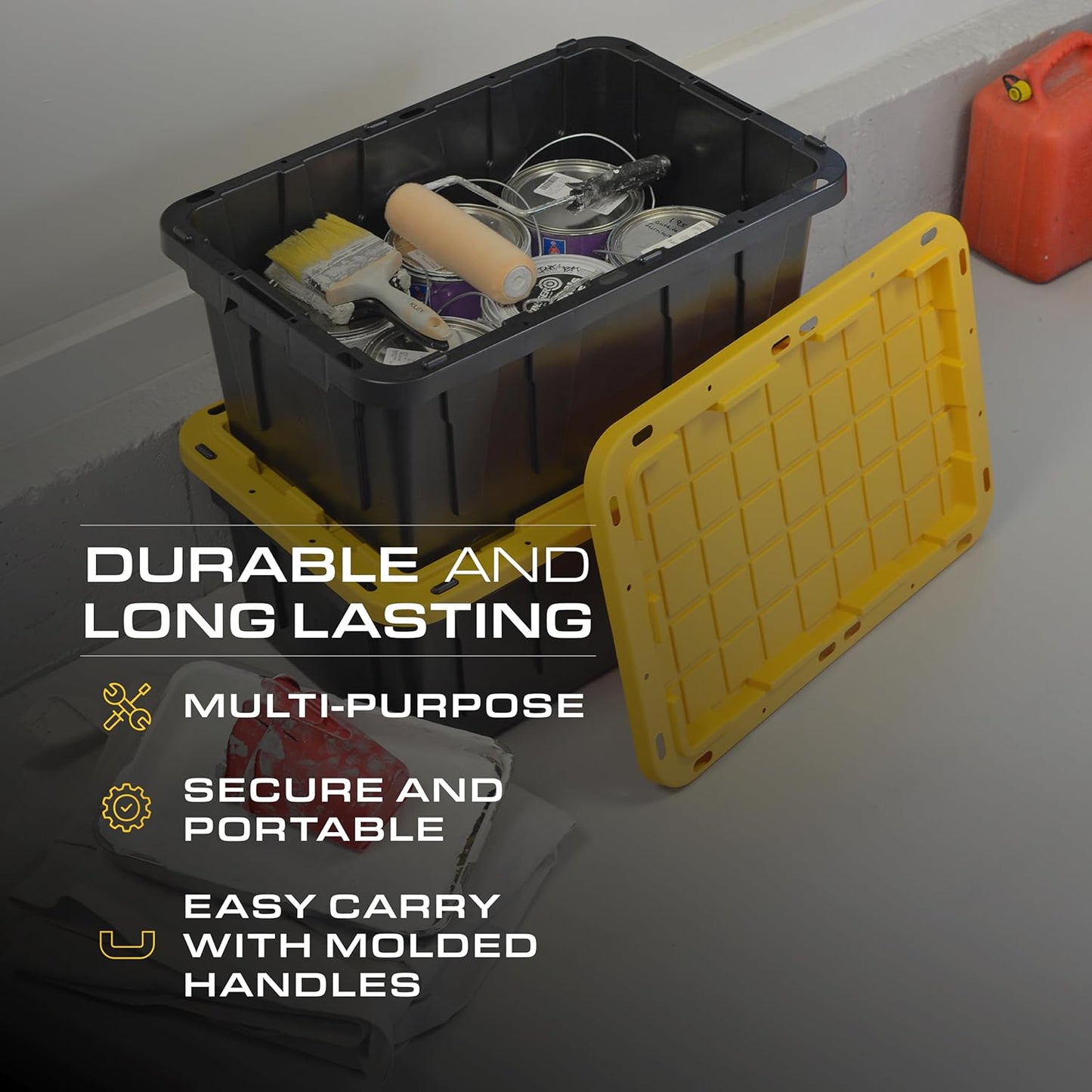 BLACK & YELLOW, 17-Gallon Heavy Duty Tough Storage Container & Snap-Tight Lid, (12.5H x 18W x 26.9D), Weather-Resistant Design and Stackable Organization Tote [2 Pack]
