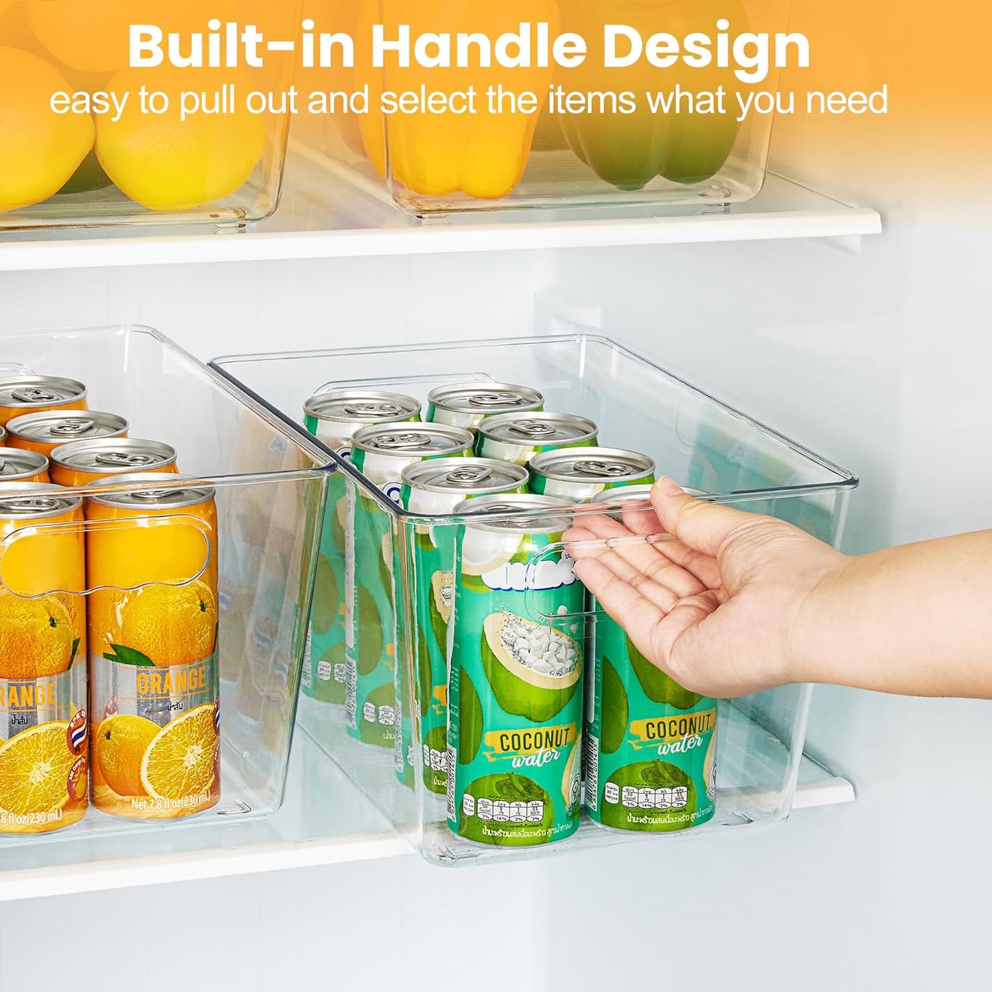 YIHONG Clear Pantry Storage Organizer Bins, 10 Pack Plastic Food Storage Bins with Handle for Kitchen,Refrigerator, Freezer,Cabinet Organization and Storage