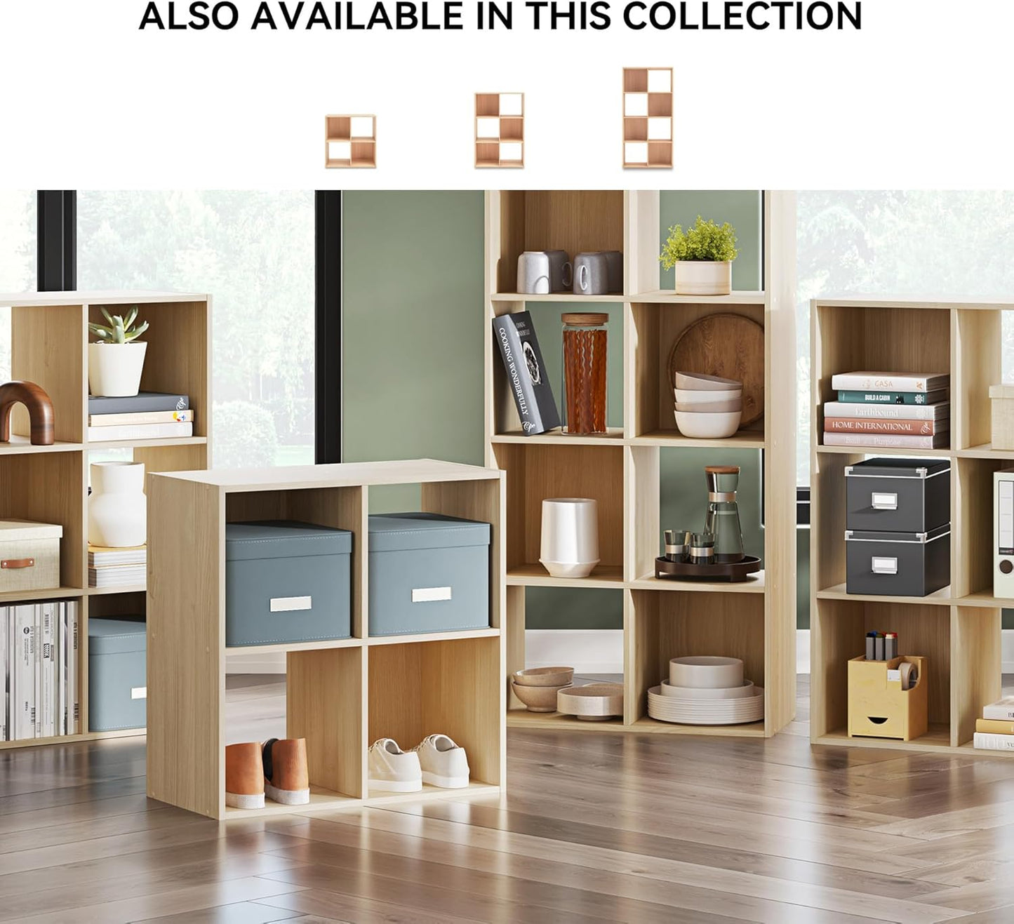 Signature Design by Ashley Piperton Contemporary 3-Tier Floor Standing 9 Cube Organizer for Living Room, Wood, Works with 10.5 W x 10.5 D x 11 H Storage Bin (Sold Separately), Light Brown