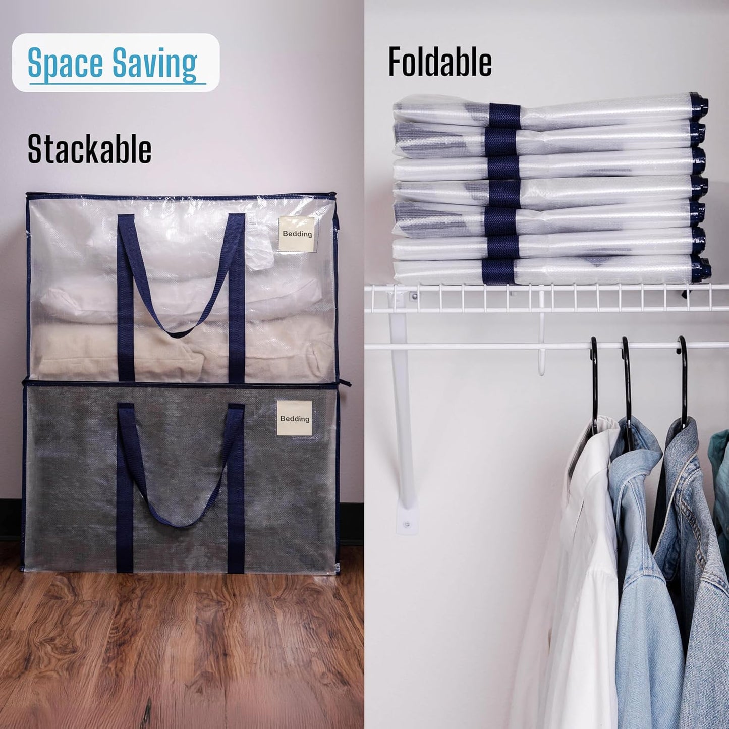 VENO 4 Pack Moving Bags and Large Christmas Storage Bins with lids. Alternative to Moving Boxes, Packing Supplies for College. Extra Large Heavy Duty Totes for Packaging (Clear, 4 Pack)